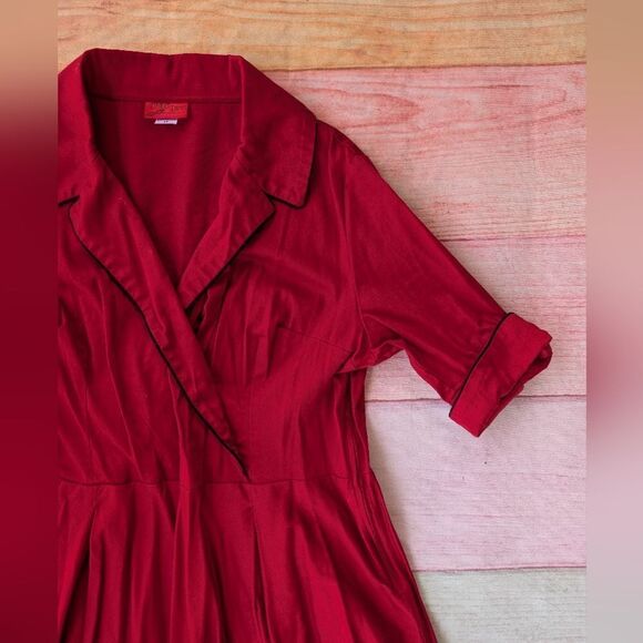 Deadly Dames Micheline Pitt Red Fit & Flare Secretary Day Dress Plus 4X Retro - Picture 2 of 6